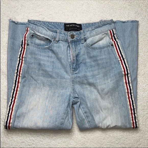 The Fifth Label Denim Jeans Side Stripped High Waist Ankle Cropped Streetwear - Picture 4 of 11